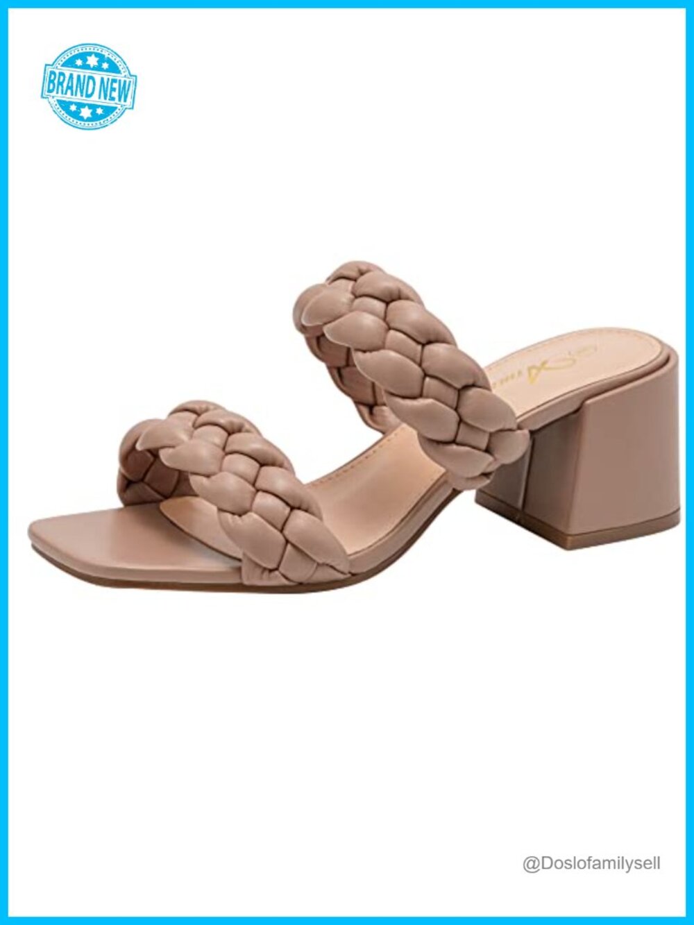 Braided Square Toe Chunky Low Heeled Sandals Slip On for Women